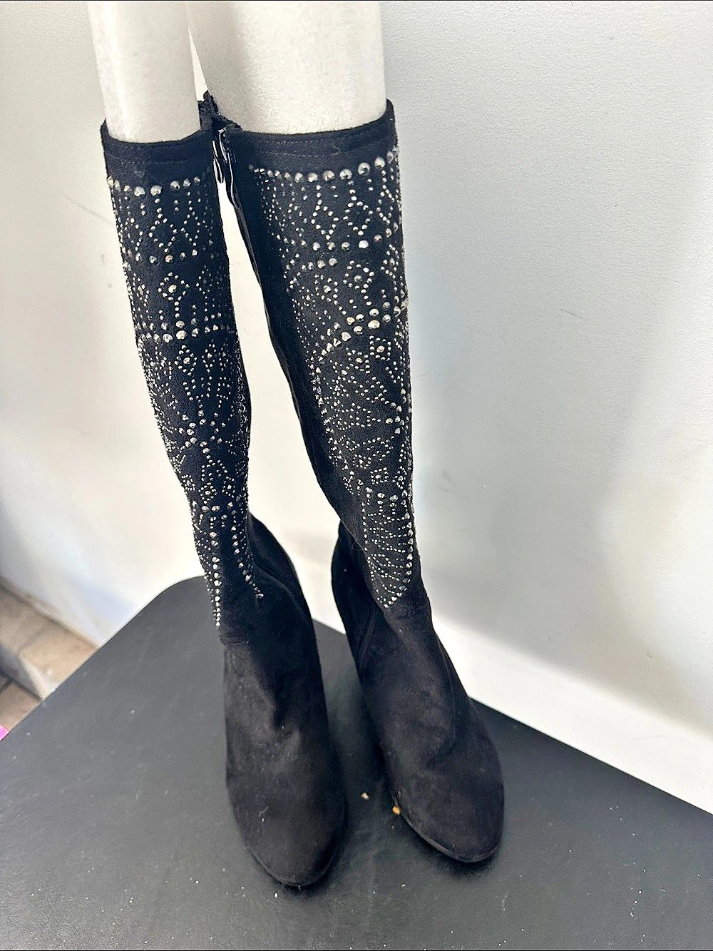Rhinestone Over-the-Knee Boots Black US 8